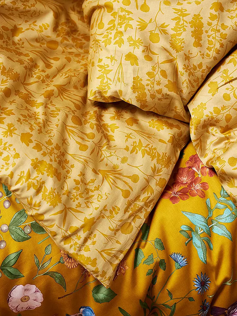 ESSENZA Satin-Bettwäsche MARIGOLD 70x90cm/140x200cm Flower Ochre gold