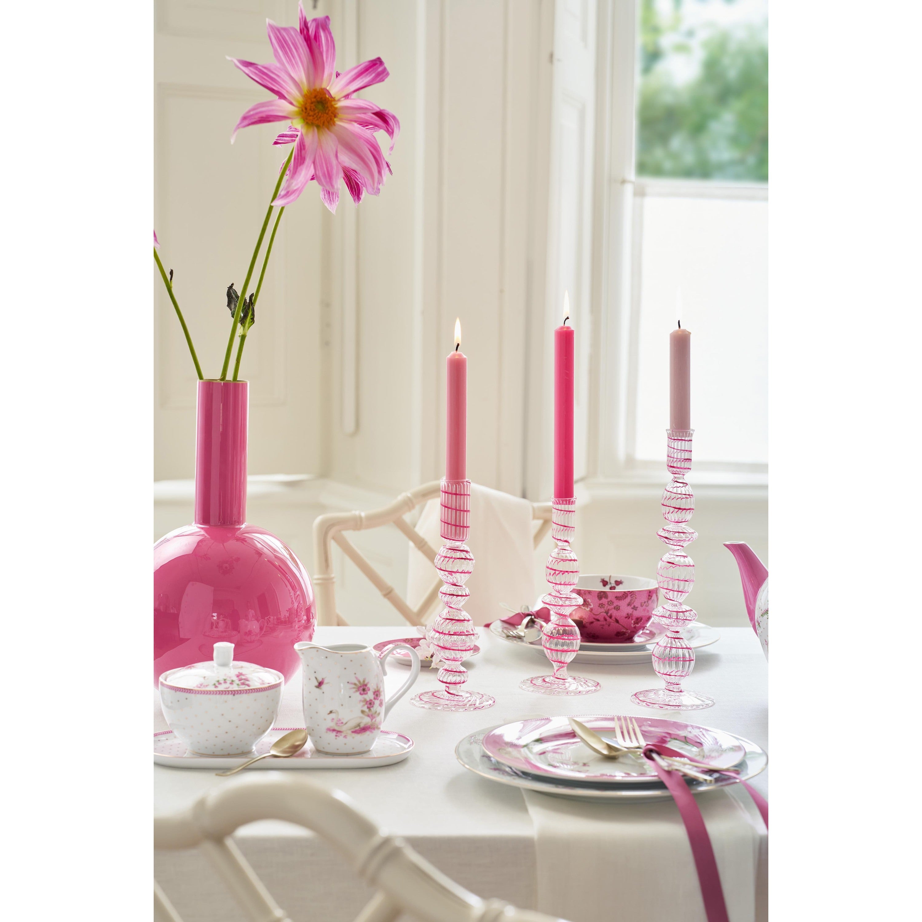 Pip Studio - Kandelaar - Woonaccessoires - Roze - Glas Swirl - 22cm