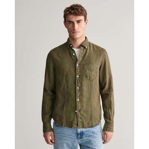 GANT Langærmet Hør Skjorte, Juniper Green, L