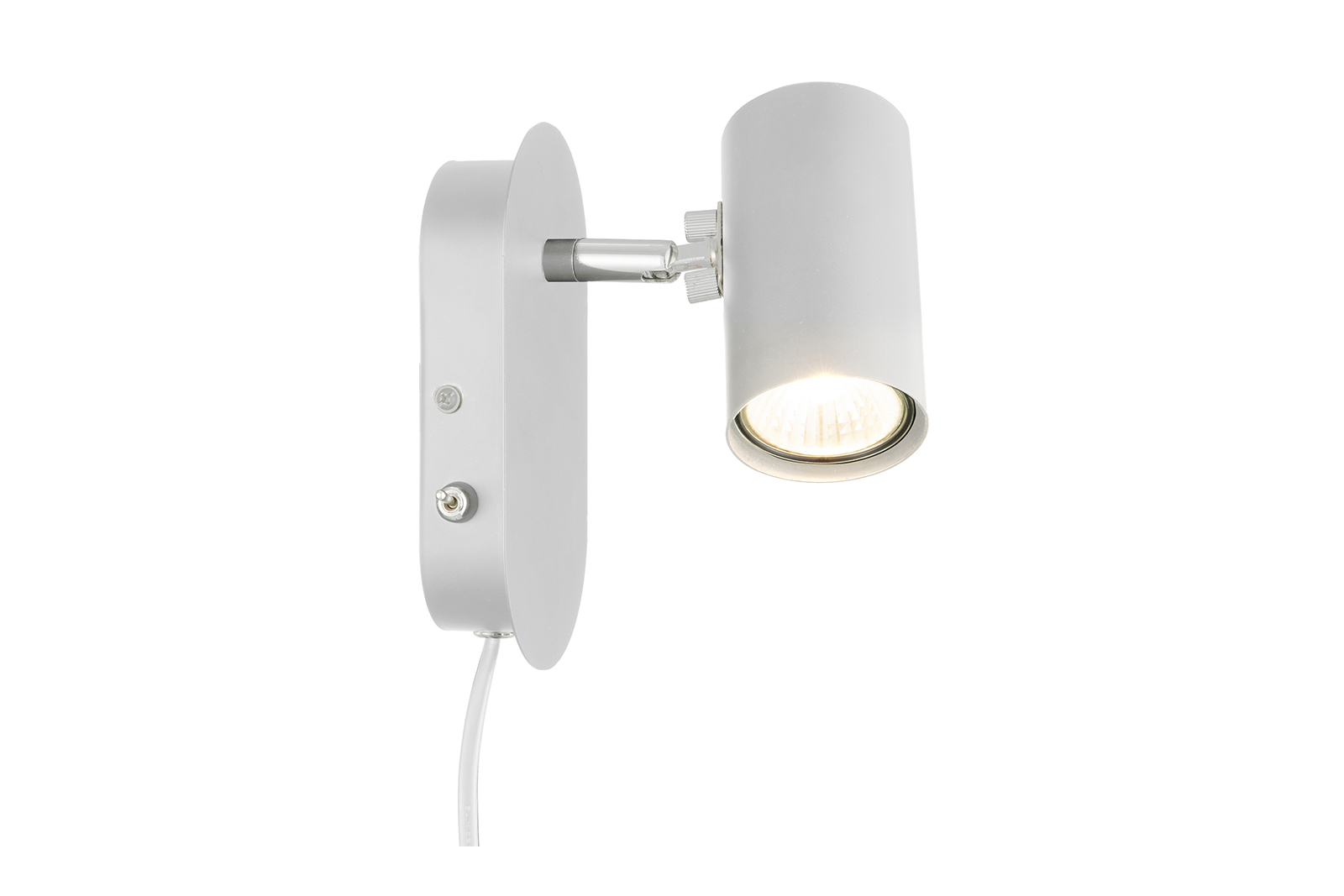 Tube vegglampe Hvit med bryter og ledning.