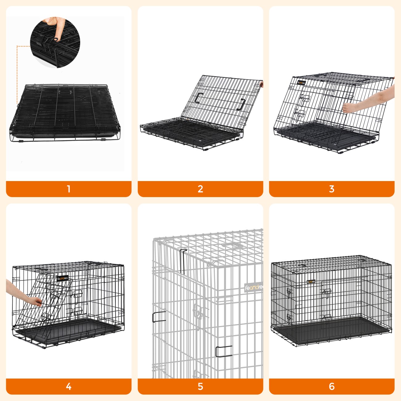 FEANDREA S-XXXL Hundekäfig mit 2 Türen 1,22 m, 74,5 cm, 80,5 cm