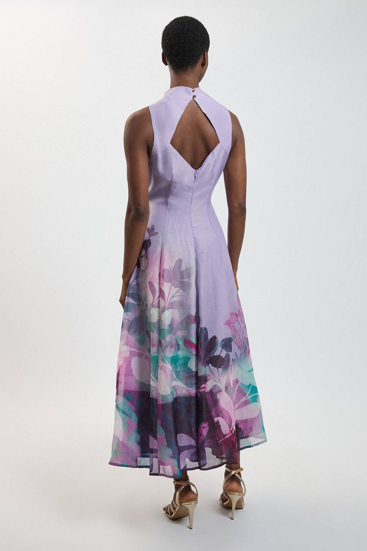 KarenMillen Robe Longue Tissée En Organza À Imprimé Floral Photographique Avec Détail Foulard