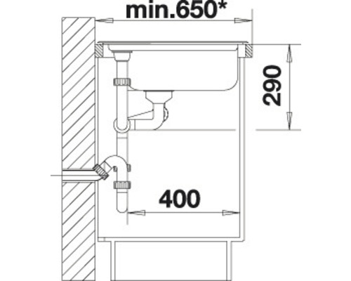Blanco DELTA II-F spoelbak, 1056 x 575 mm, roestvrij staal, satijnen afwerking, 523667