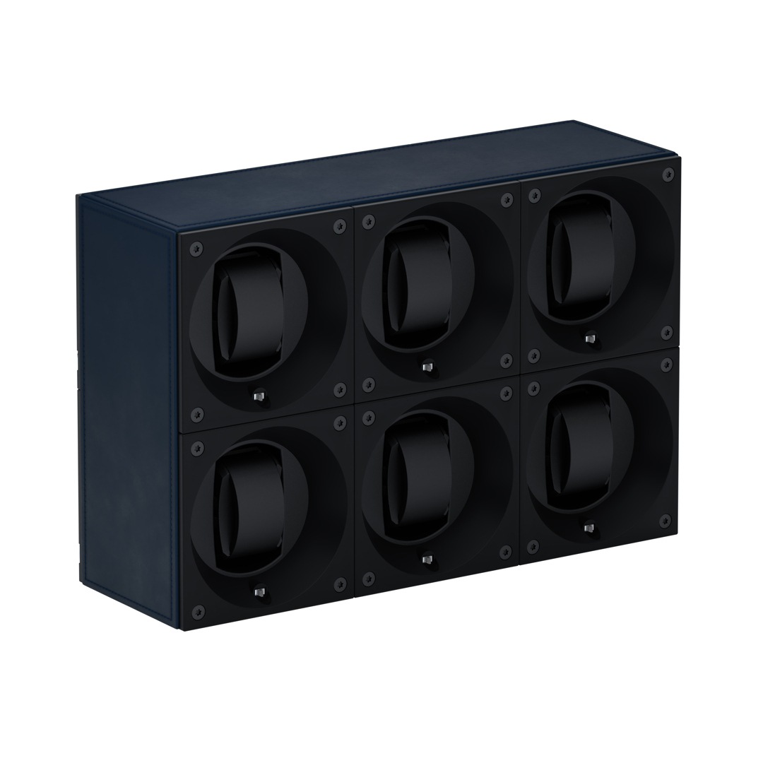 SwissKubik Masterbox Leder Marineblau - 6 Uhren