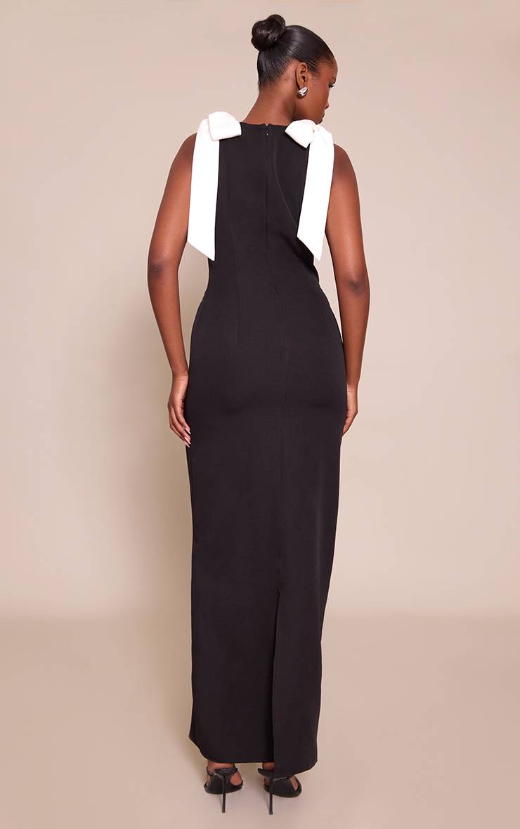 Noir Robe Longue Tissée Avec Nœud Détaillé