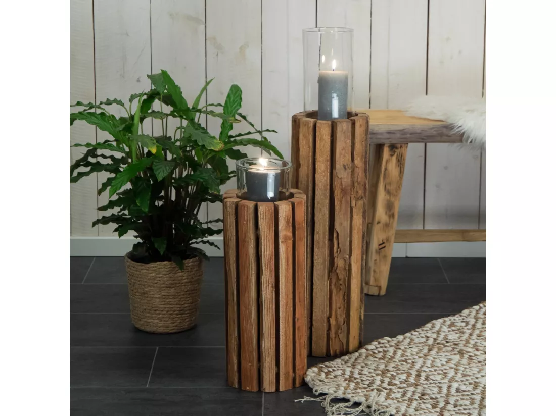 COLONNE DÉCORATIVE Spira 40 Bois massif, rond, pour plantes, bougies couleurs naturelles