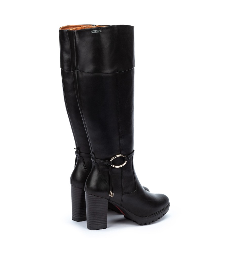 Botas Pikolinos Connelly em couro, pretas - Altura do salto: 9 cm -