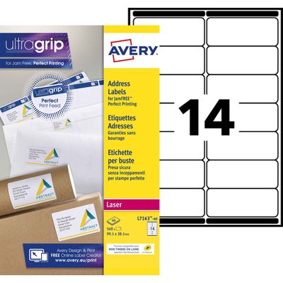 Avery - 560 Étiquettes adresse blanches - 99,1 x 38,1 mm - Impression laser - réf L7163-40
