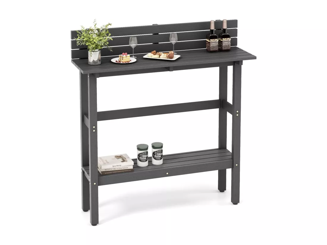 Table de Bar de Jardin de 122 cm avec Étagère de Rangement, Table de Terrasse avec Repose-Pieds Réglables pour Toutes Saisons, Table de Comptoir pour Jardin Salon,Gris