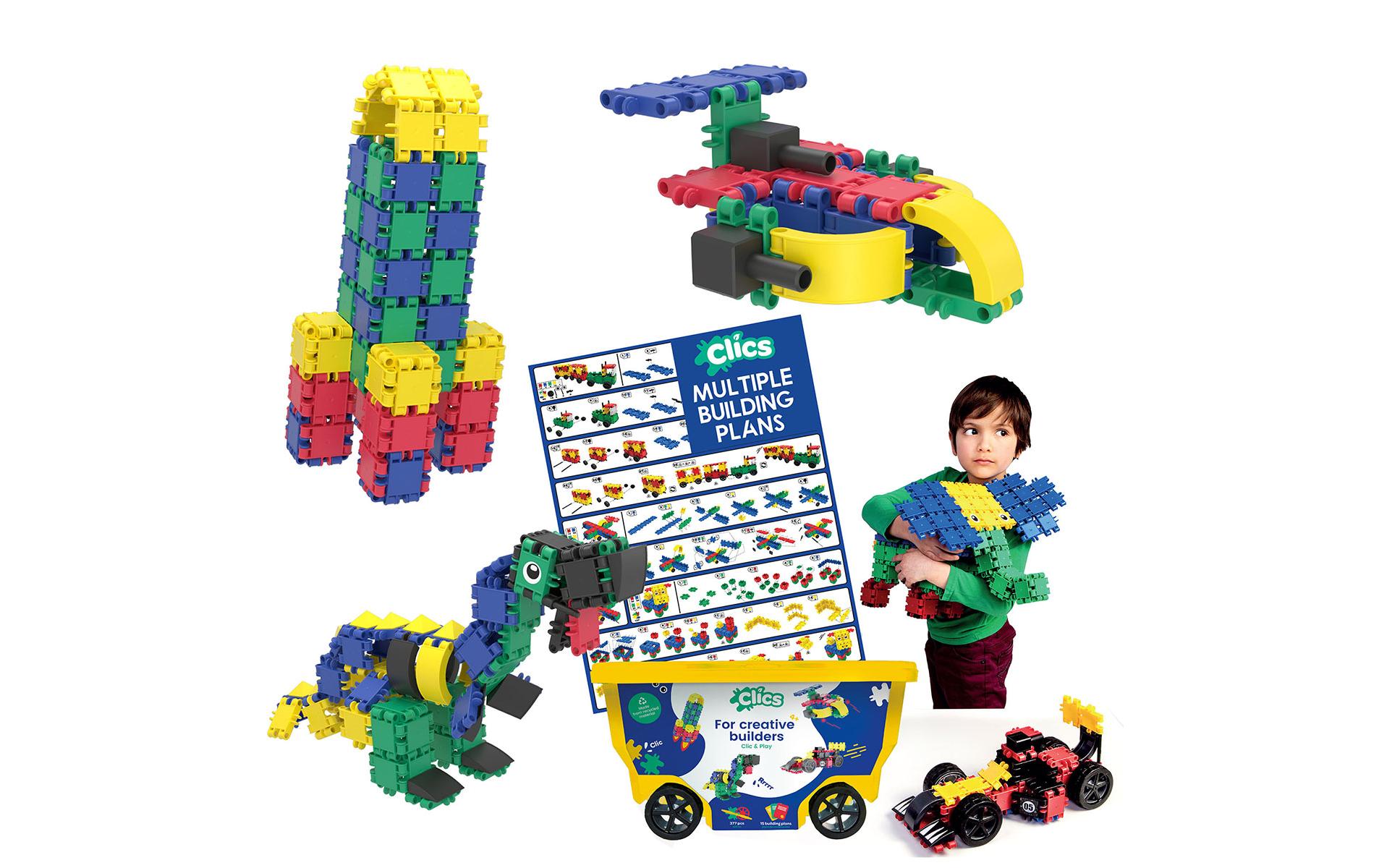 Baukasten Clics Rollerbox 377 TeileBauspielzeug fördert Kreativität und Feinmotorik