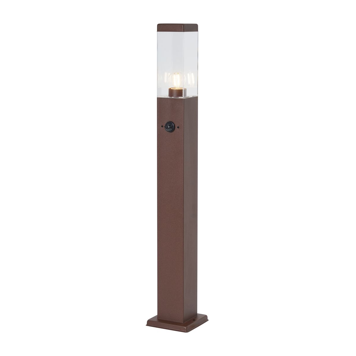 Buitenlamp roestbruin met helder glas 80cm IP44 met stopcontact en bewegingssensor - Malios