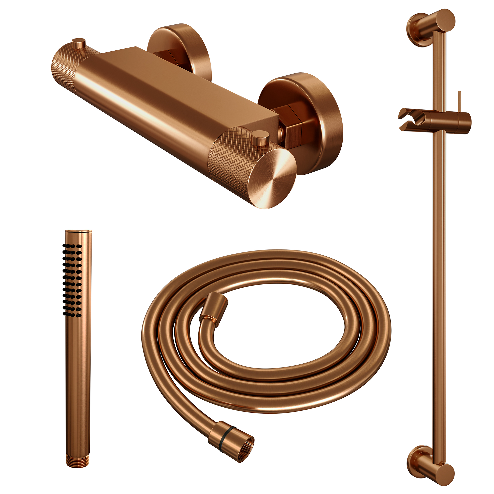 Brauer Copper Carving thermostatische douchekraan met glijstang en staafhanddouche geborsteld koper PVD