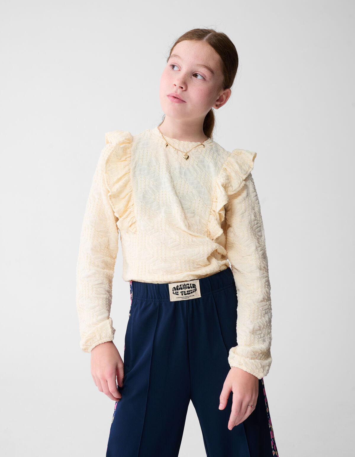 Ruffle Longsleeve Top Gebroken Wit
