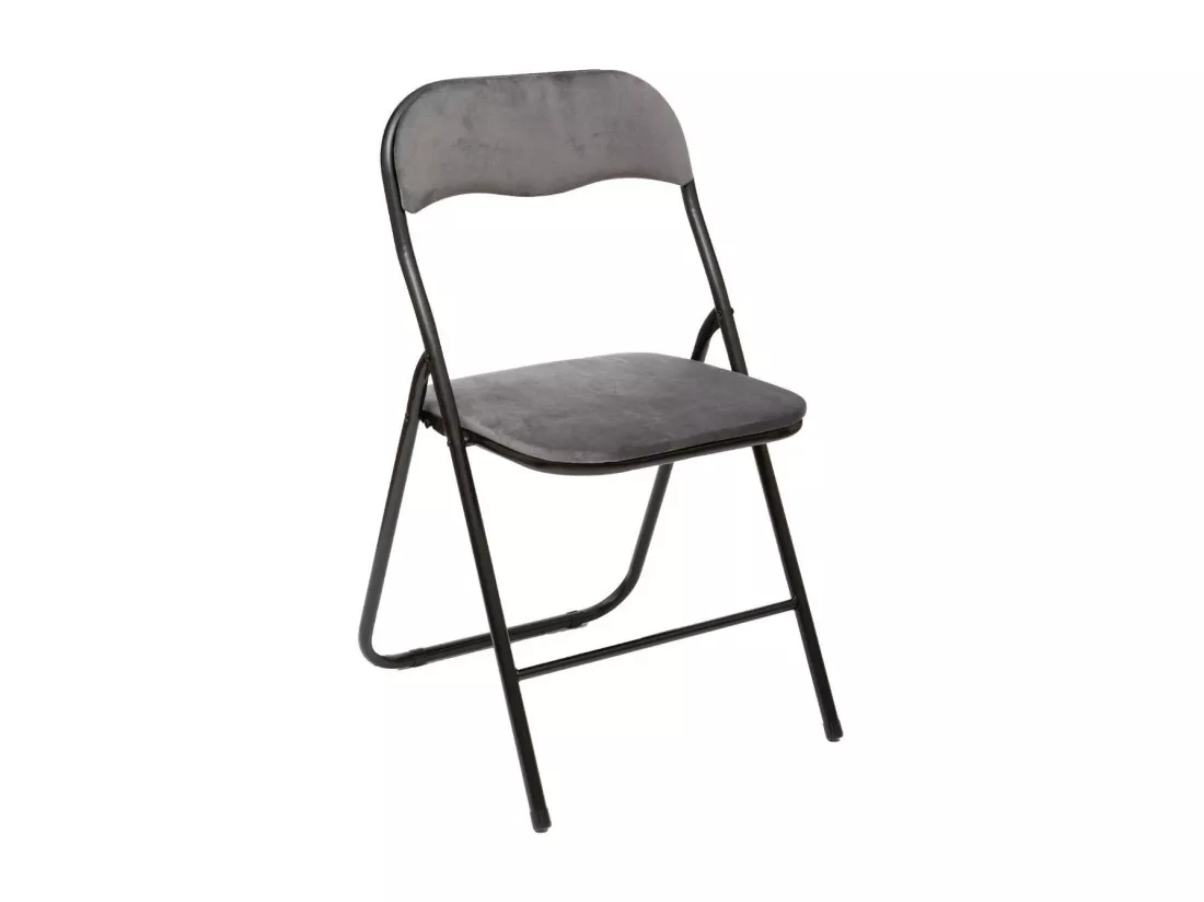 Chaise pliante confortable en métal et velours Gris H 79 cm