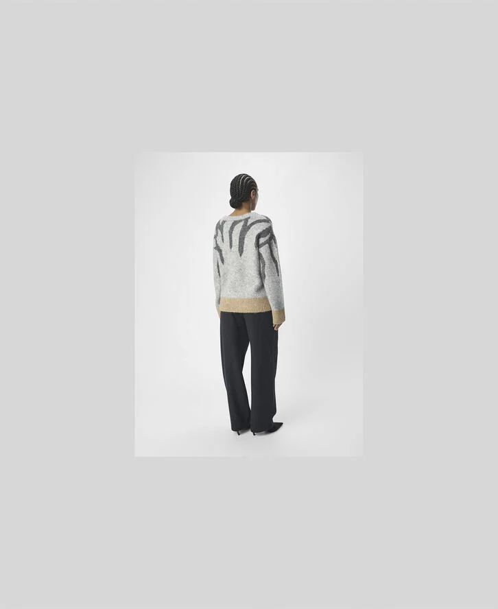 Object OBJRABU KNIT L/S RE PULLOVER 134 Light grey melange/dark grey melang