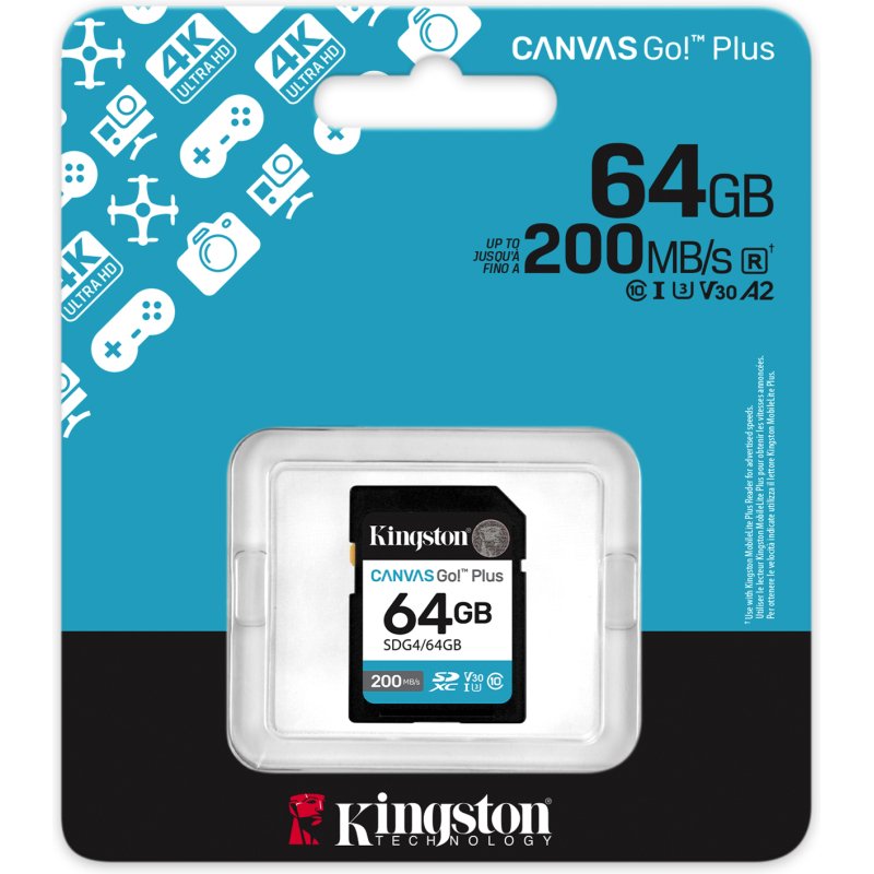 Kingston Technology Canvas Go! Plus 64 Go SDXC Canvas Go Plus Gen4 200 Mo/s C10 UHS-I U3 V30