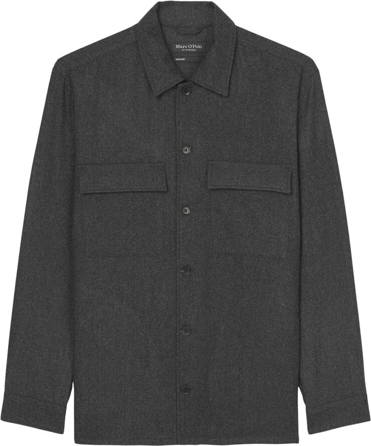 Marc O’Polo Overshirt with bowling collar, ches Dark grey melange