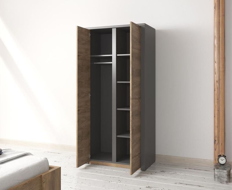 Meubella - Kledingkast Monaco - Eiken - Grijs - 90 cm