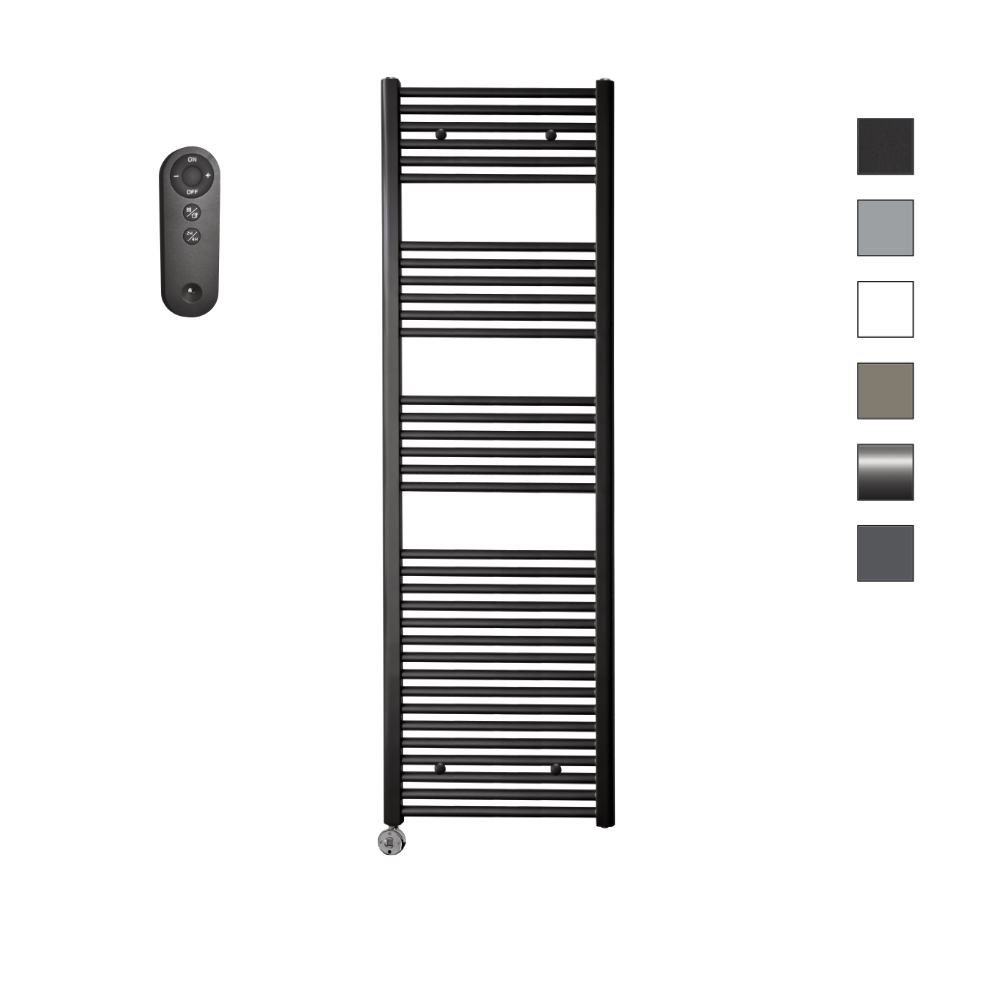 Sanicare HVS elektrische radiator 60x172cm zwart mat  met afstandsbediening en thermostaat chroom linksonder