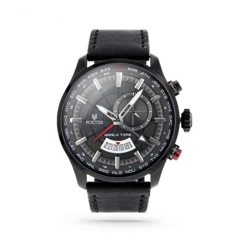 Montre Homme Foxter Avalone bracelet cuir noir, boitier PVD noir et fond noir - FR6041C1BC1