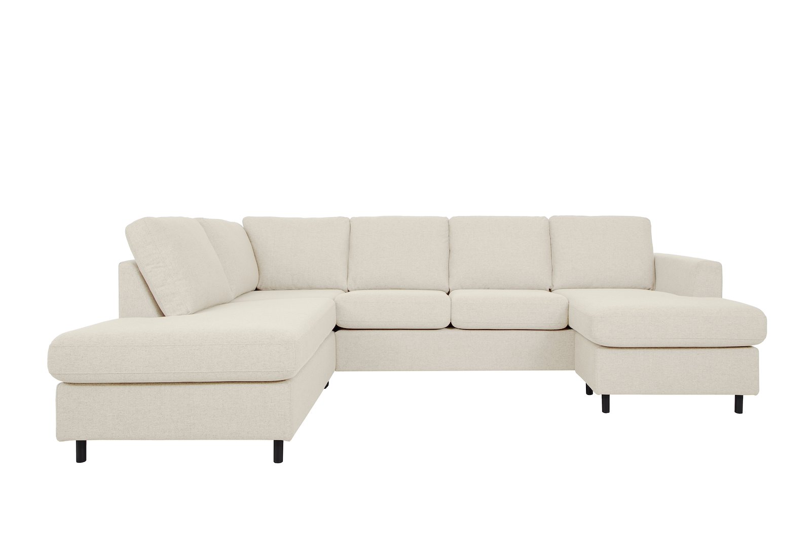 Oslo Plus U-sofa Åpen ende venstre med 2-seter og sjeselong høyre. Tekstil Neve 02 Offwhite med sorte ben