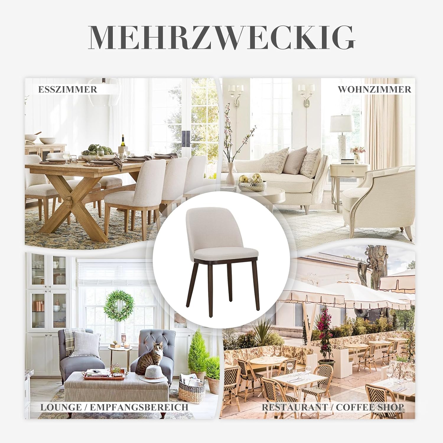 COLAMY Gepolsterte Esszimmerstühle 4er Set, Moderne Küchenstühle mit Rückenlehne, Stoffstuhl mit Holzbeinen für Esszimmer, Küche, Restaurant, Beige