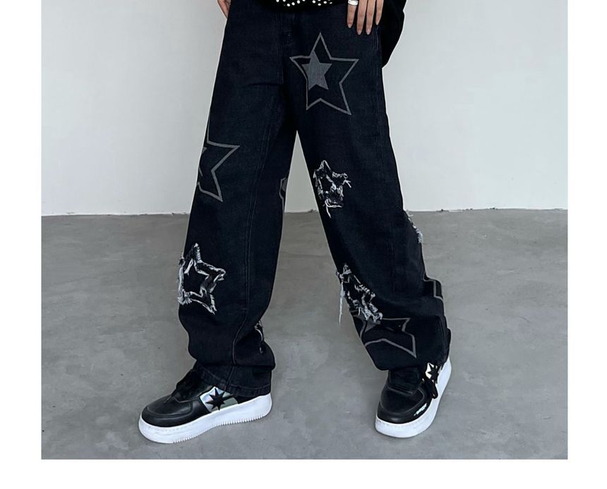 GRAYCIOUS - Hoge taille sterrenprint losse jeans