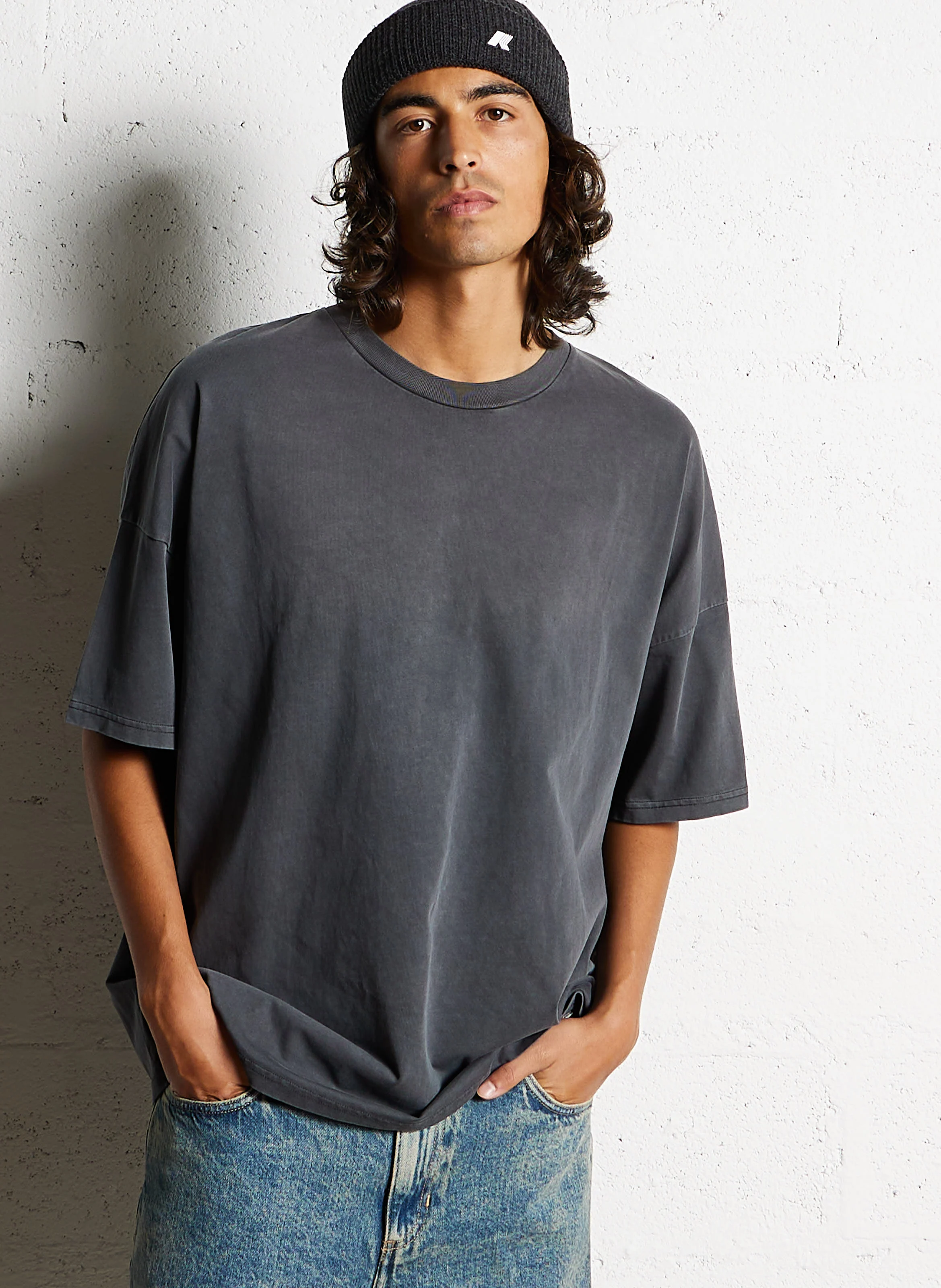 FIZVALLEY - Tee-shirt regular-fit col rond en coton | Gris