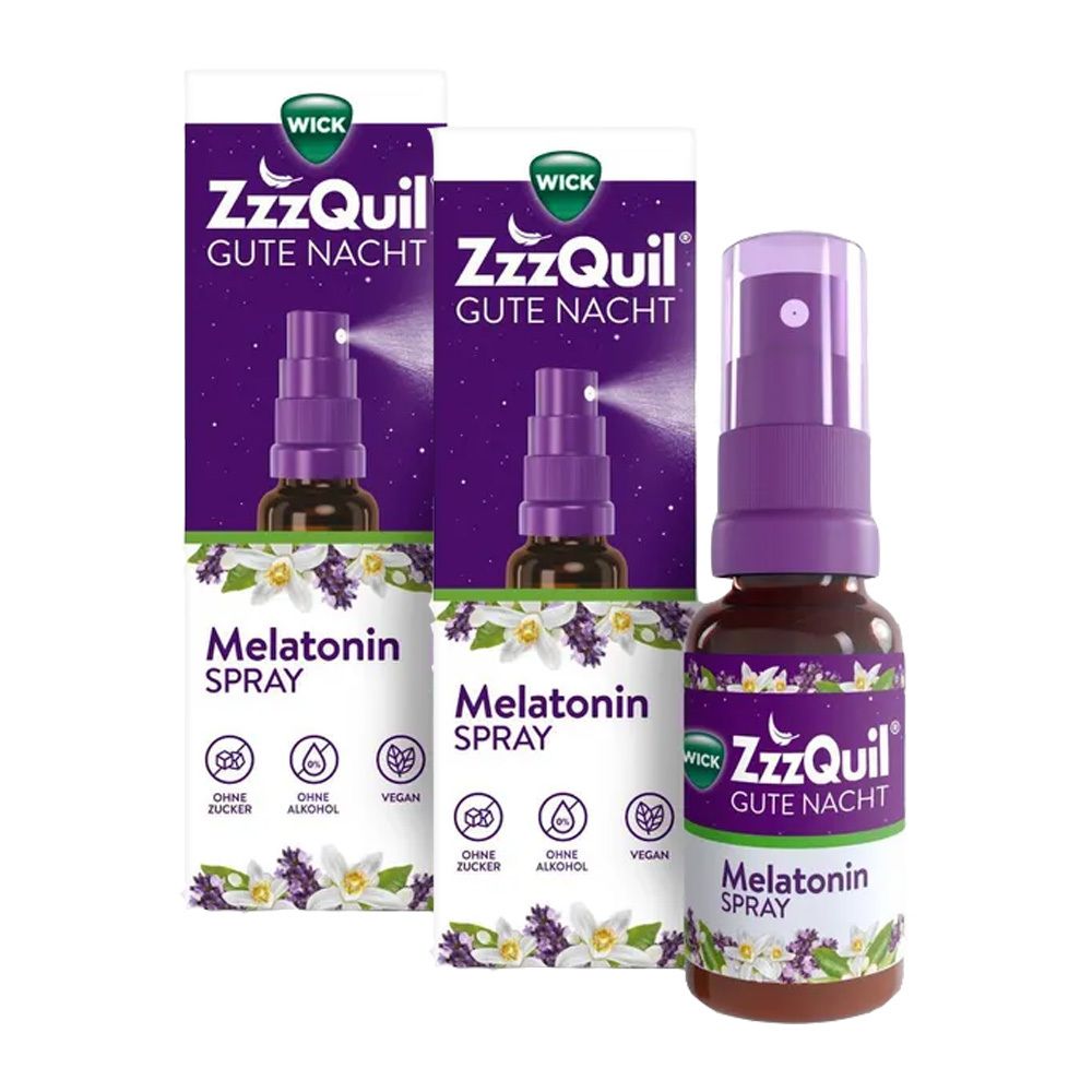 WICK ZzzQuil® Gute Nacht Spray mit Melatonin, Einschlafspray* mit Lavendel- und Orangengeschmack, ohne Zucker, ohne Alkohol, vegan - Jetzt 30% Cashback sichern