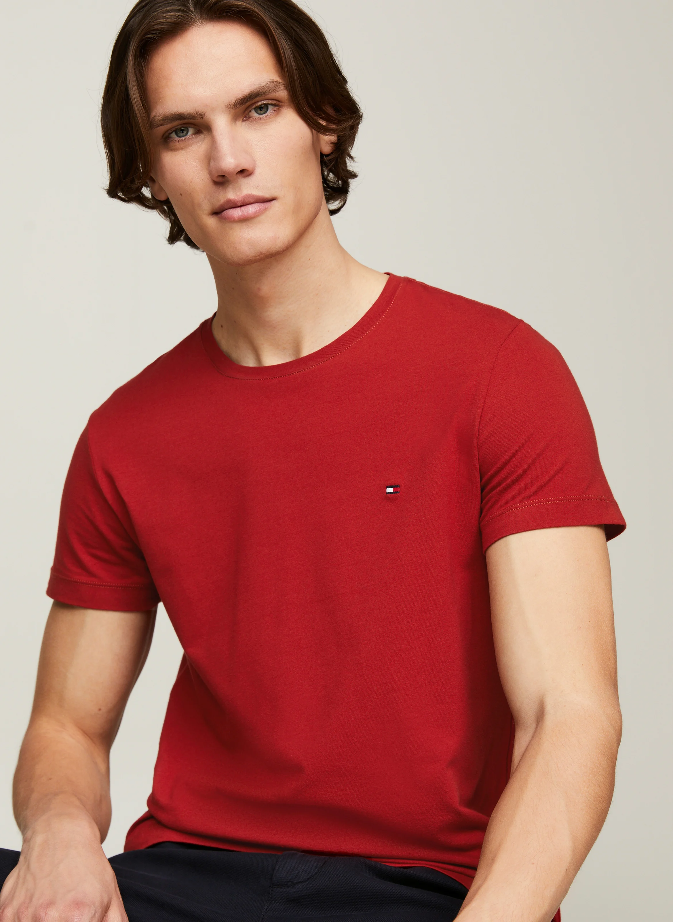 Tee-shirt col rond slim-fit en coton bio | Rouge