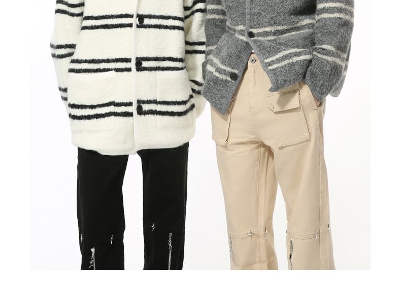 FAERIS - Oversized gestreepte cardigan met capuchon en knopen