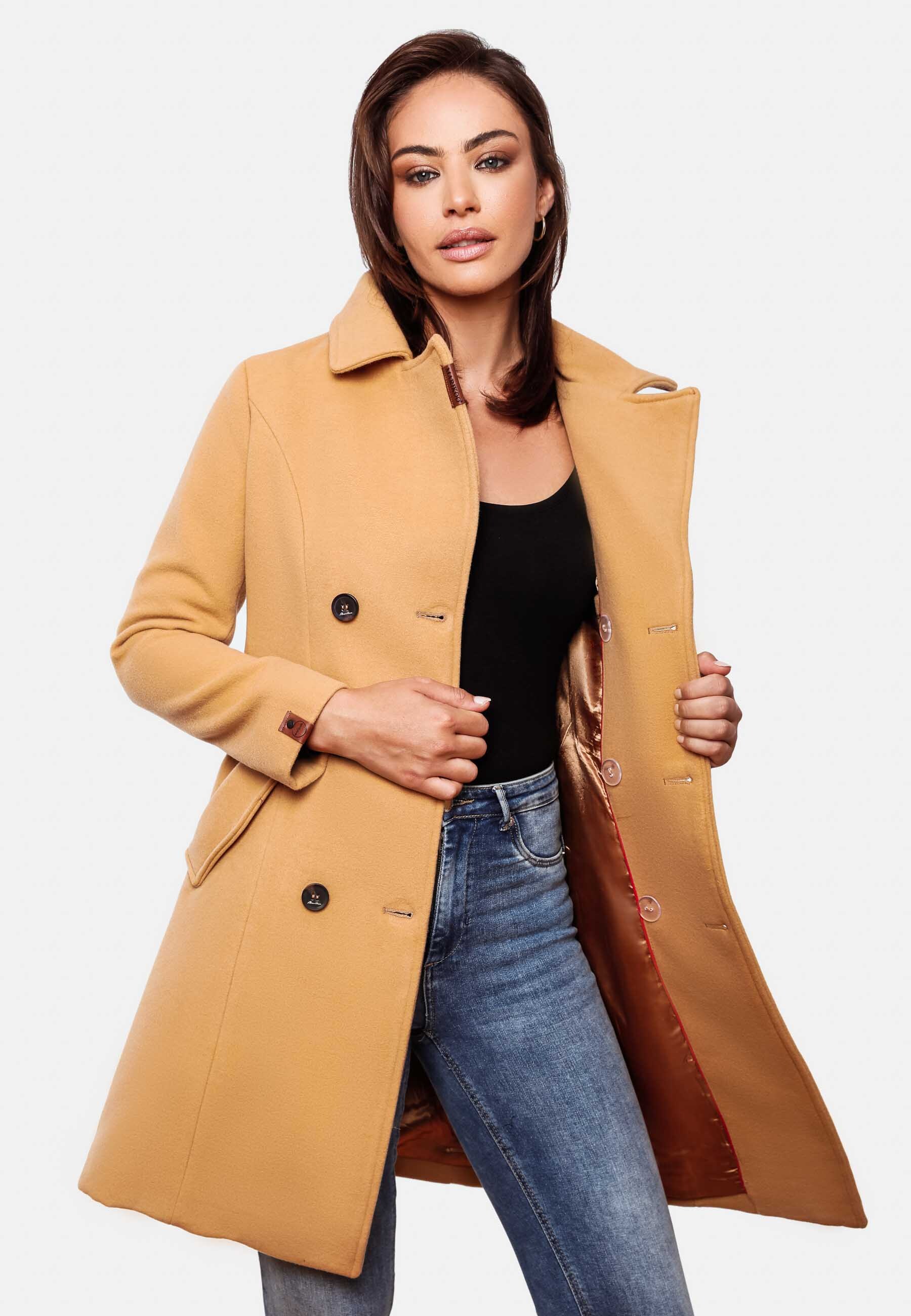 MARIKOO Damen Edler Wintermantel Trenchcoat in Wollmantel-Optik Nanakoo