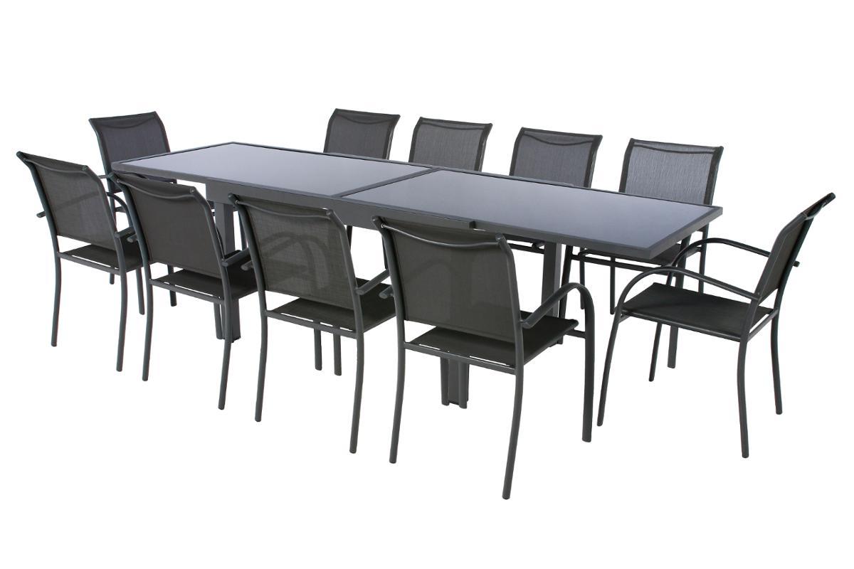 TABLE PIAZZA EXTENSIBLE VERRE GRAPHITE 10 PLACES