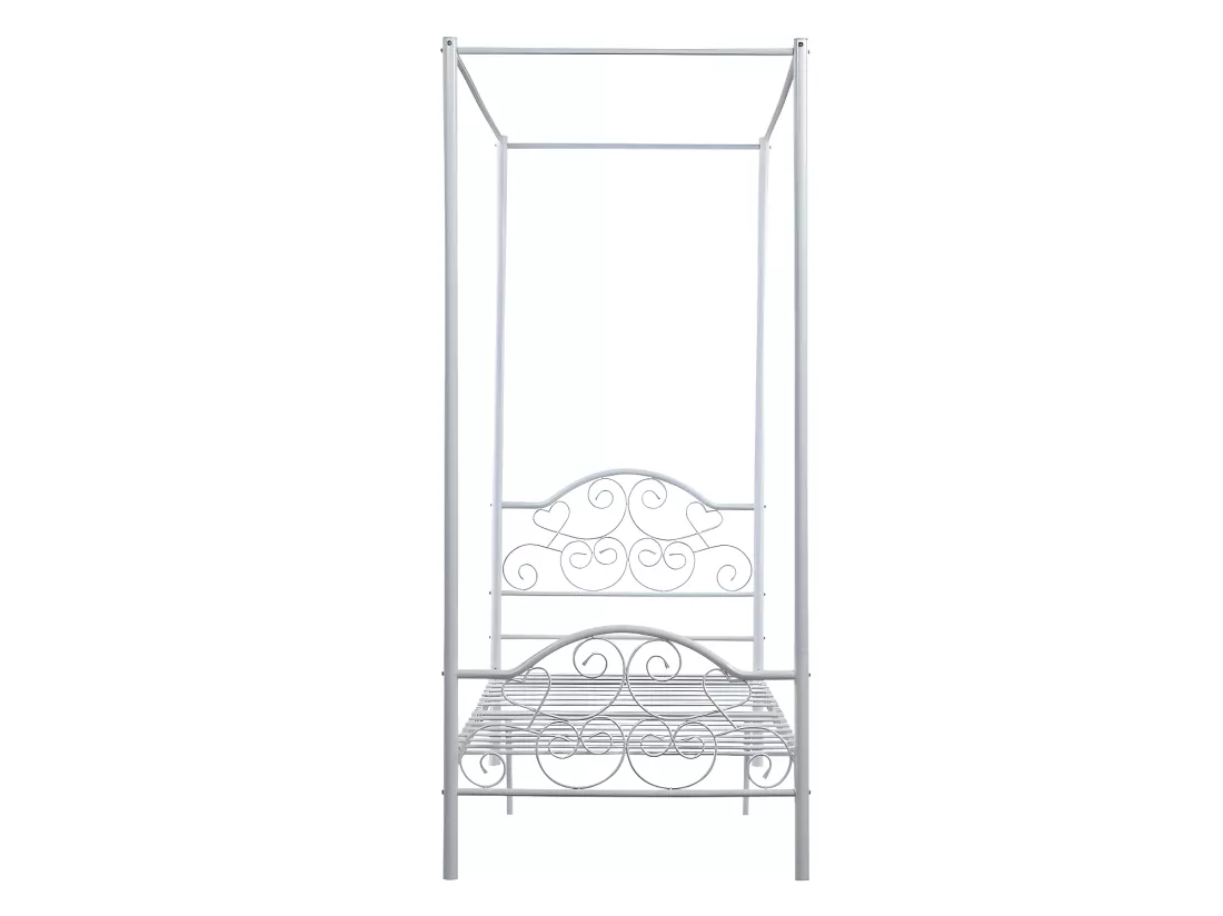 Lit à baldaquin LEYNA - 90 x 190 cm - Métal - Blanc + matelas