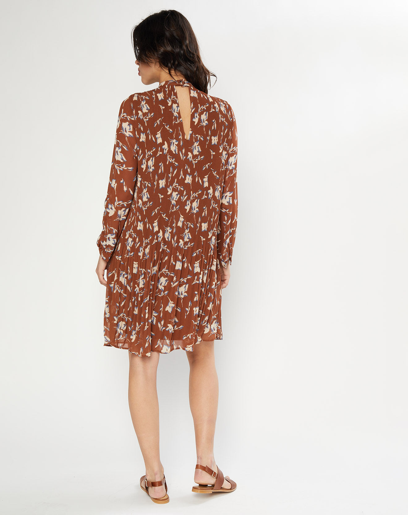 Esprit Robe plissée à imprimé fleurs marron/bleu