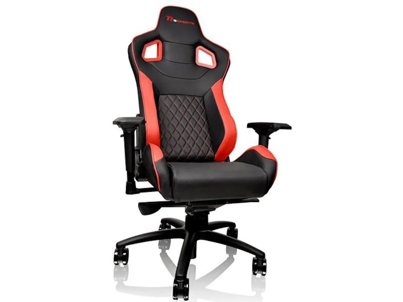 Ttesports GT-Fit 100 - Stol - armstøtter - T-formet - drejeled - aluminium, PVC, stål, kunstig læder, high-density skum - sort, rød