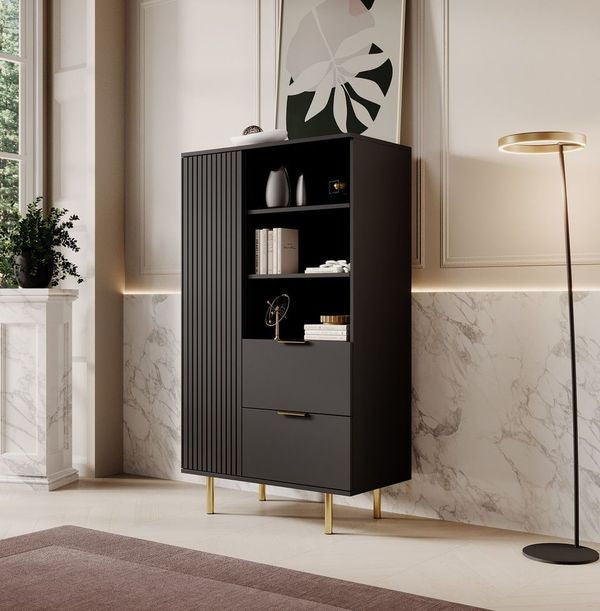 Meubella - Vitrinekast Nicola - Mat zwart - 80 cm  - Laag