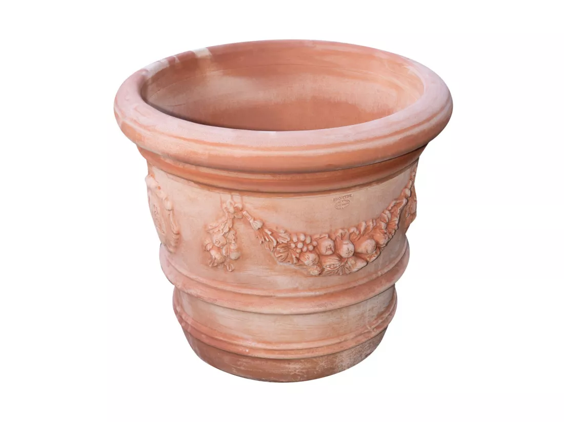 Vase Terre Cuite Toscane - Grand pot pour plantes et fleurs d'extérieur 72x61cm - Décoré à la main et fabriqué en Italie