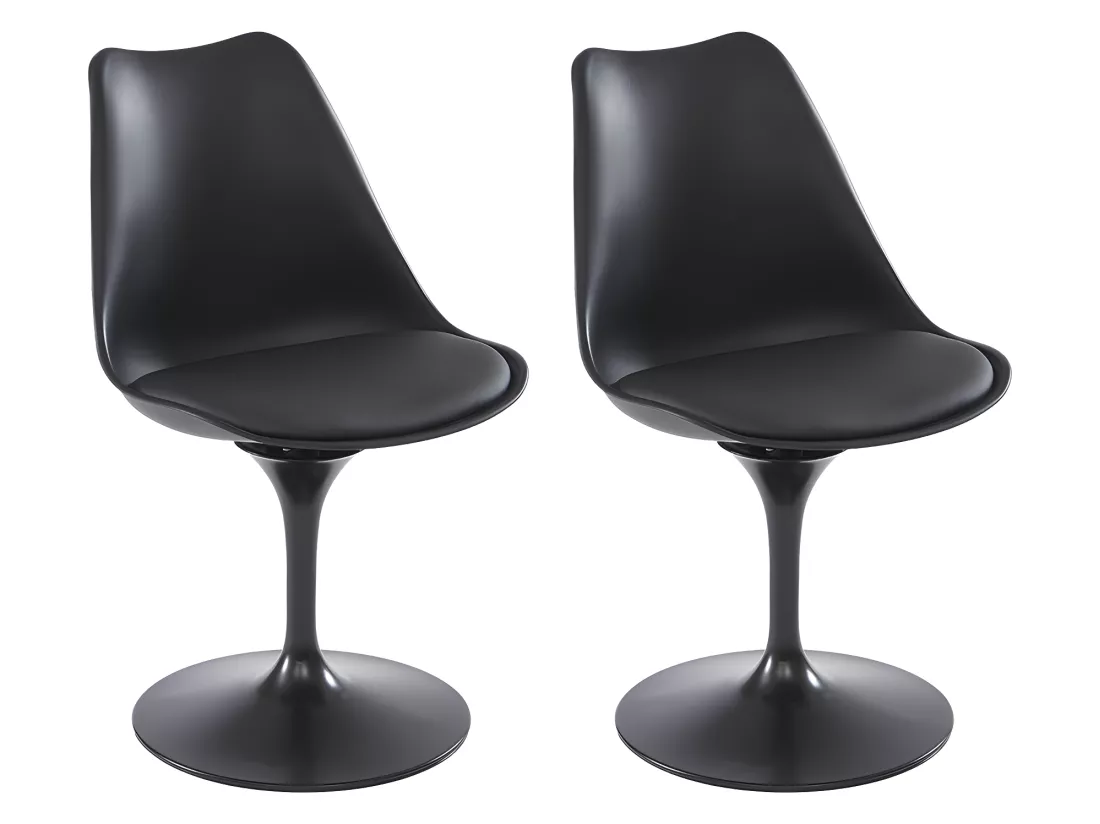 Lot de 2 chaises en polypropylène, simili et métal - Noir - XAFY