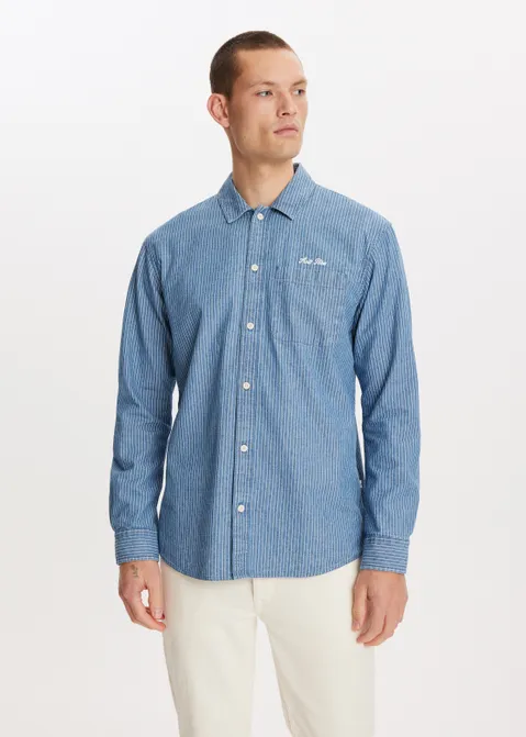Gestreept overhemd met print blauw (INDIGO)