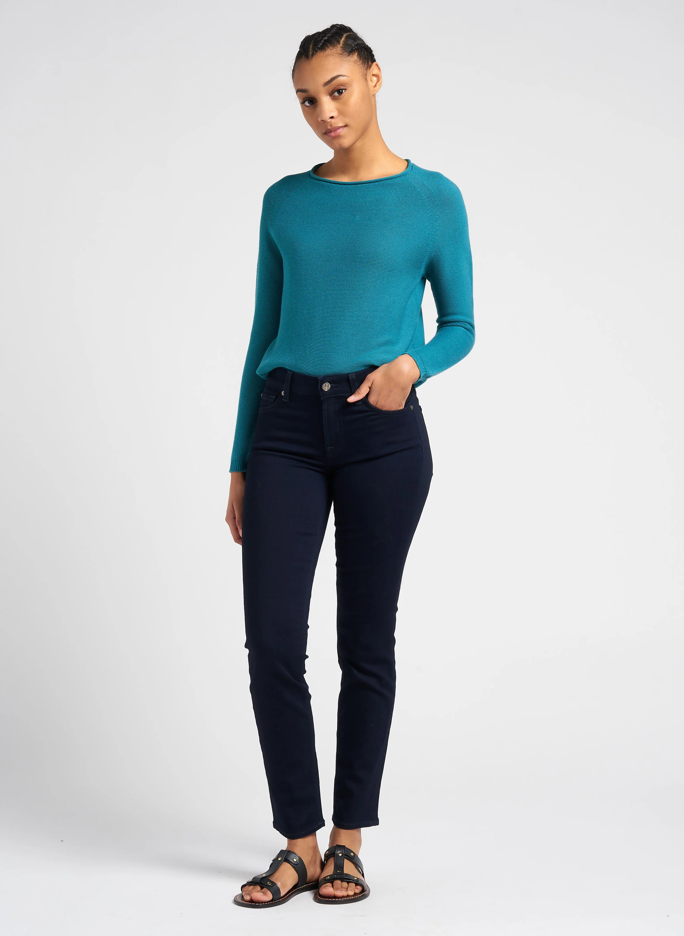 ROXANNE MAJESTY - Jean slim taille mi-haute en coton mélangé| Bleu