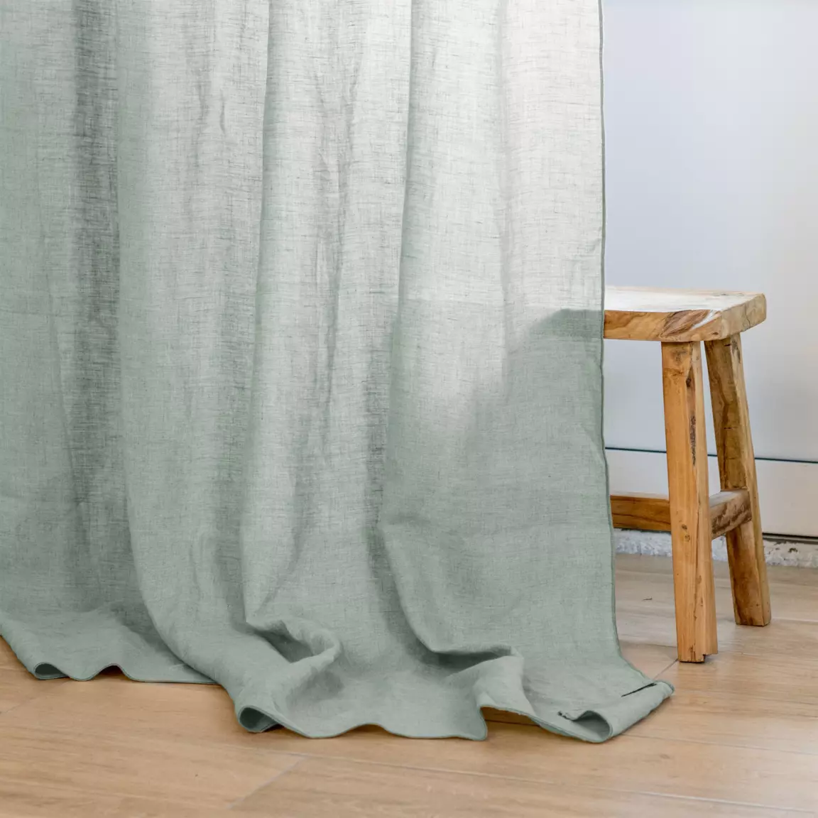 Rideau lin lavé ajustable (140 x max 270 cm) Louise Vert eucalyptus