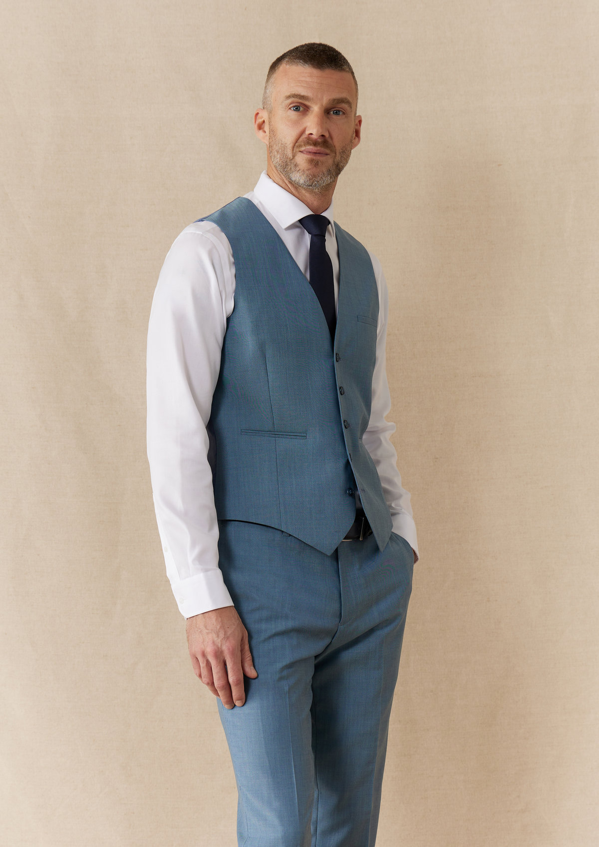 Gilet de costume en laine unie bleu céruléen