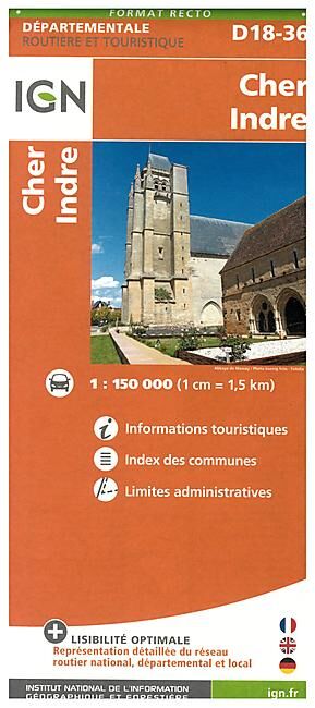 IGN - D18 36 CHER INDRE ECHELLE 1 150 000
