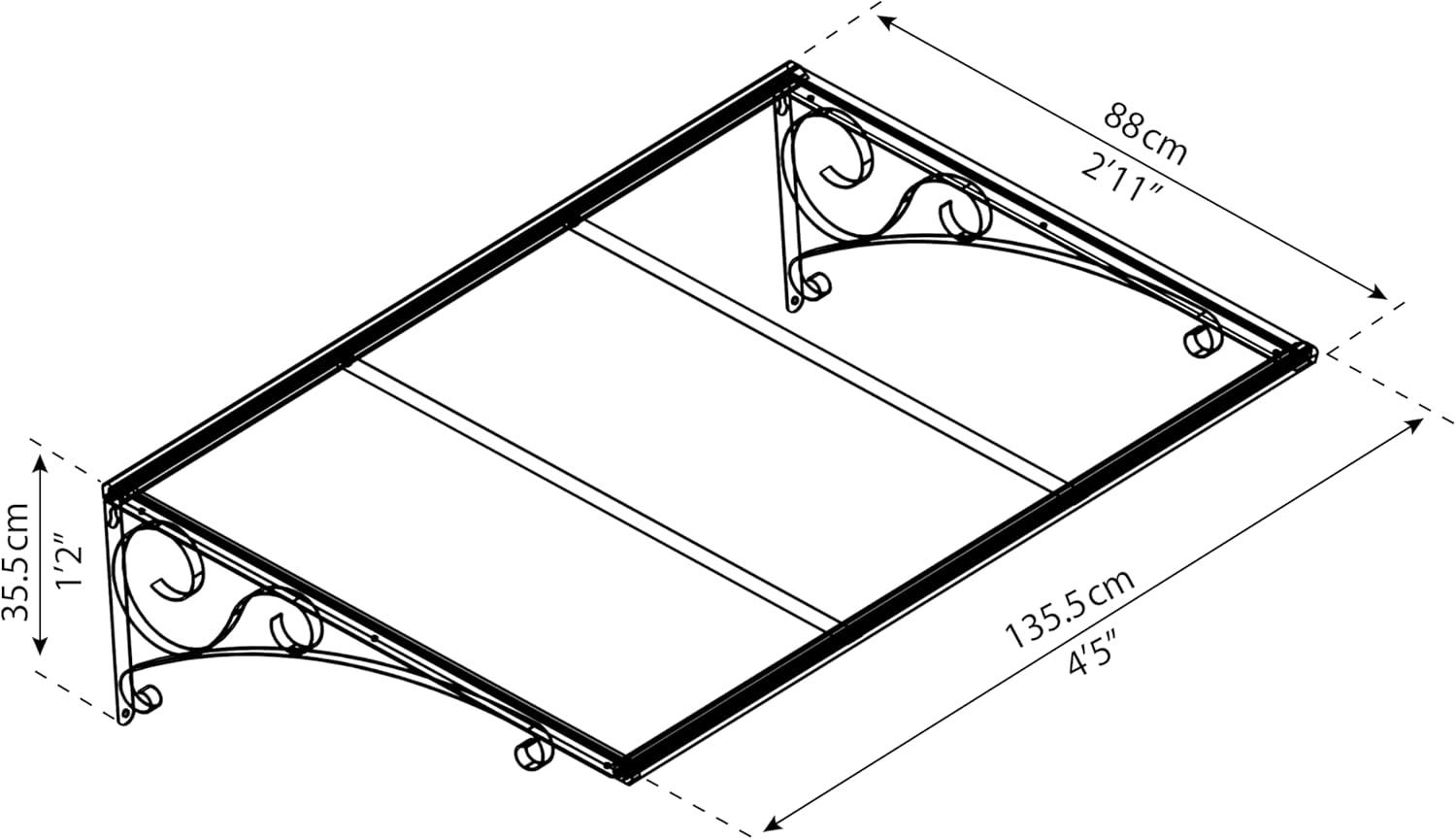 Canopia by Palram Vordach für Haustür Venus 1350 Pultvordach 135 x 88 cm Klar Sonnenschutz Haustürvordach inkl. Regenrinne