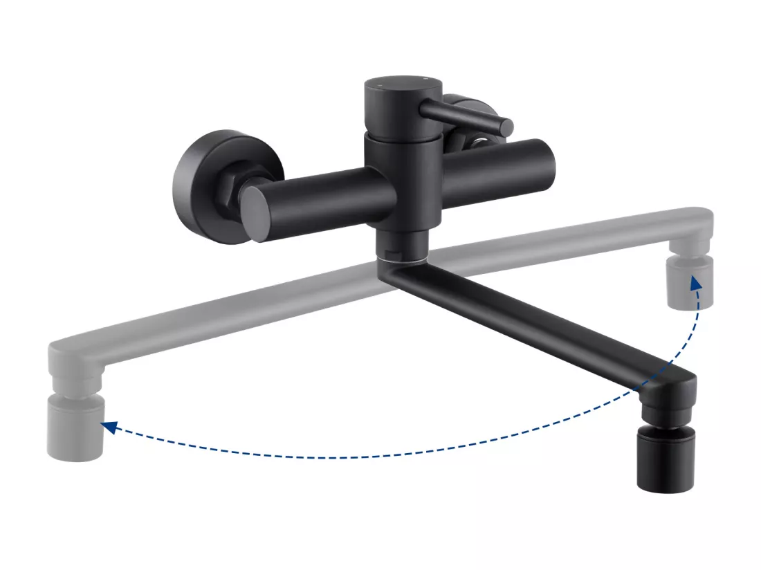 Cecipa max Robinet de Cuisine Mural avec Bec Orientable - Mitigeur d'évier 2 Jets au Choix - Robinetterie Mural Noir Pivotant à 360°,EU Modèle