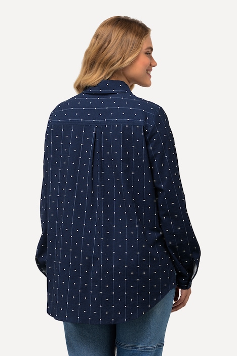 Hemdbluse, Punkte, Hemdkragen, Langarm, hinten länger