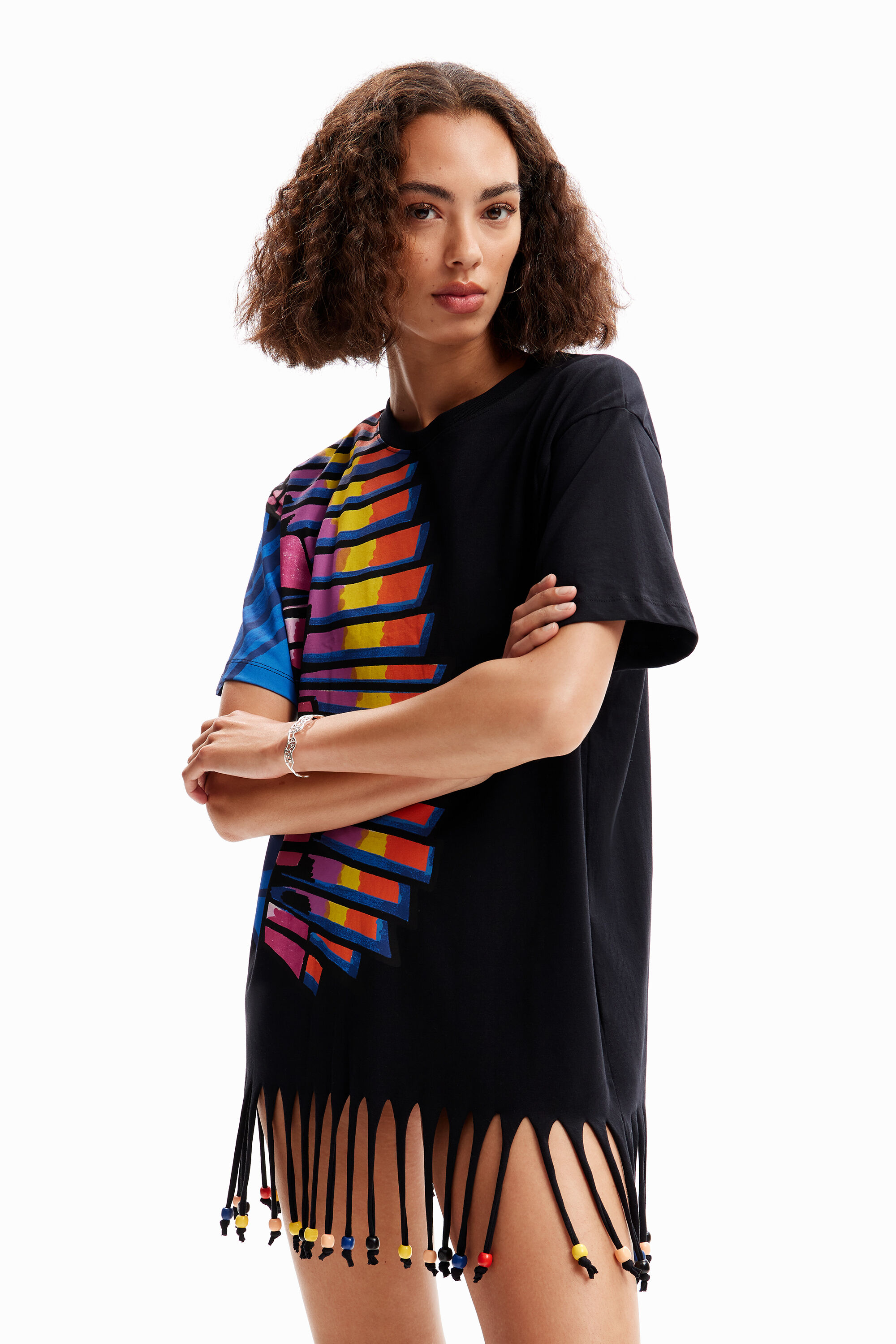 T-shirt oversize tropical perles