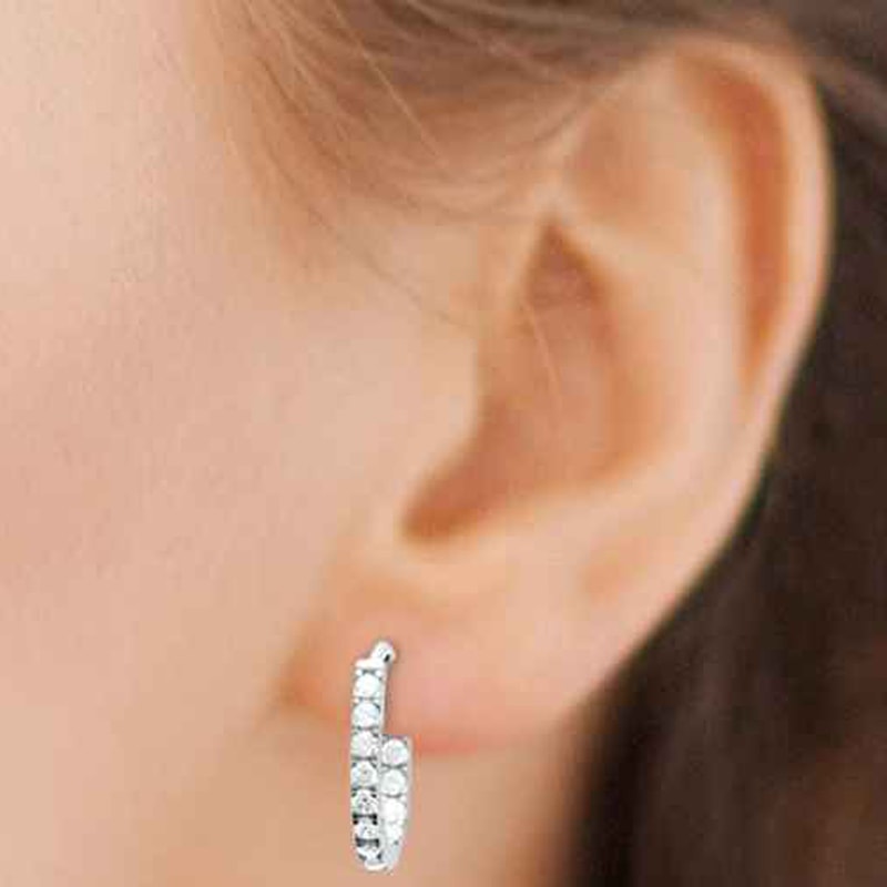 Boucles d'oreilles créoles - Argent 925/1000 rhodié & oxyde de zirconium