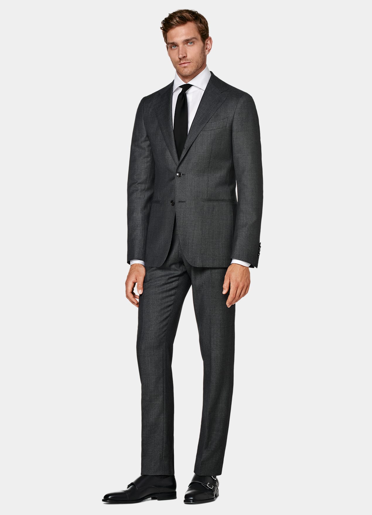 Pantalon de costume Slim Leg Straight gris foncé œil-de-perdrix
